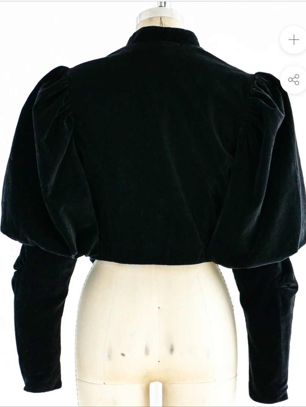 Vintage Black WahMaker Velvet Cropped Jacket with Mutton Puff Sleeves - Picture 5 of 12